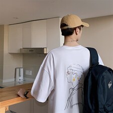 潮流设计款手绘涂鸦宽松大码圆领短袖T恤情侣517A-1-T905-P28控38，男装T恤，星座517A-1