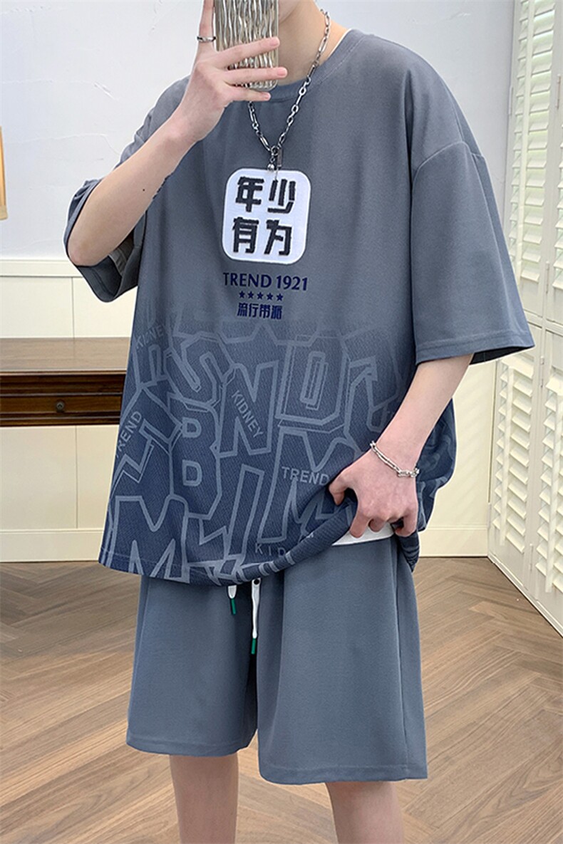 2024夏上新潮毛巾绣宽松半袖套装印花短裤T恤男女6639-P60控价88,男装T恤,电商A441-1