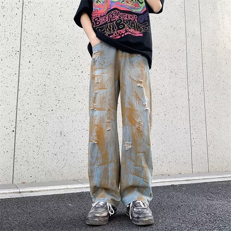 2024美式牛仔裤男款春季长裤做旧脏脏裤工业风潮N1353P46,男装牛仔裤,星座1116-2