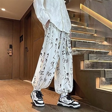 风2026秋新款新中式禅意垂感宽松大码裤子冰丝文字X901/P35，男装休闲裤，星座506
