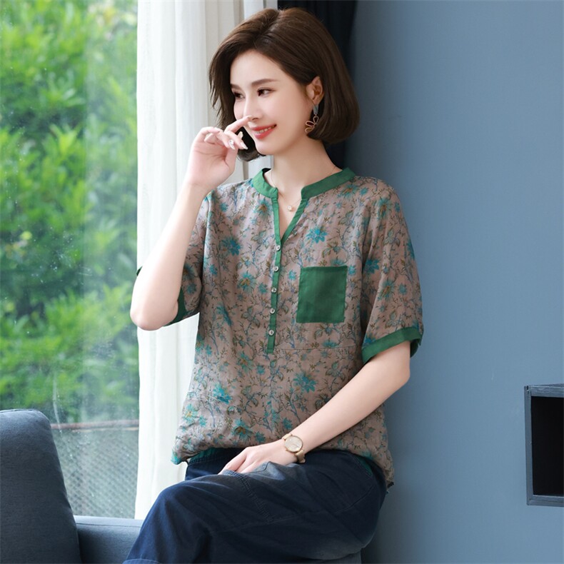 2024年夏季新款潮韩版休闲套头T恤女宽松显瘦时尚碎花上衣服女士,女装T恤,简韵佳