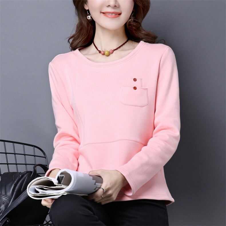 2020年冬季长袖修身创意卫衣/绒衫纯色圆领口袋，女装卫衣/绒衫，丽影随形