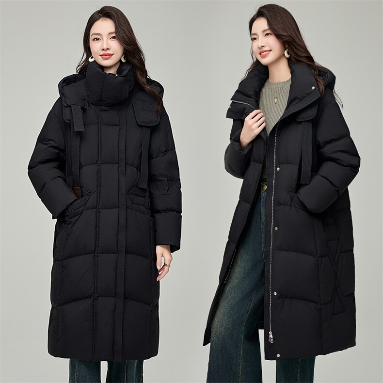羽绒服女冬季2024新款长款时尚通勤百搭保暖鸭绒舒适外套,女装羽绒服,阿舍尔精品