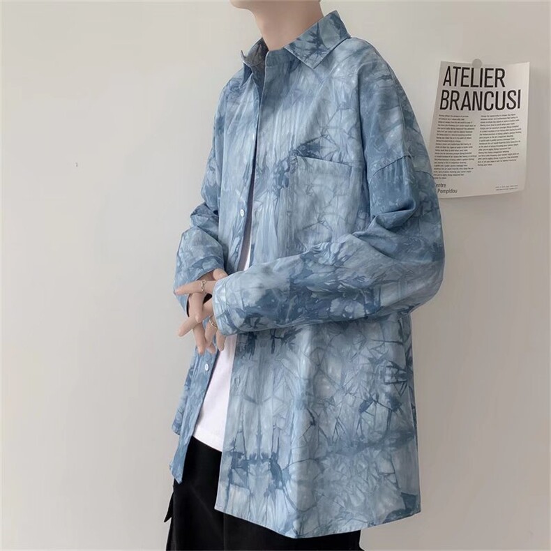 ins潮流薄衬衫男春夏宽松休闲印花长袖衬衣港风百搭外套C121 p33图片