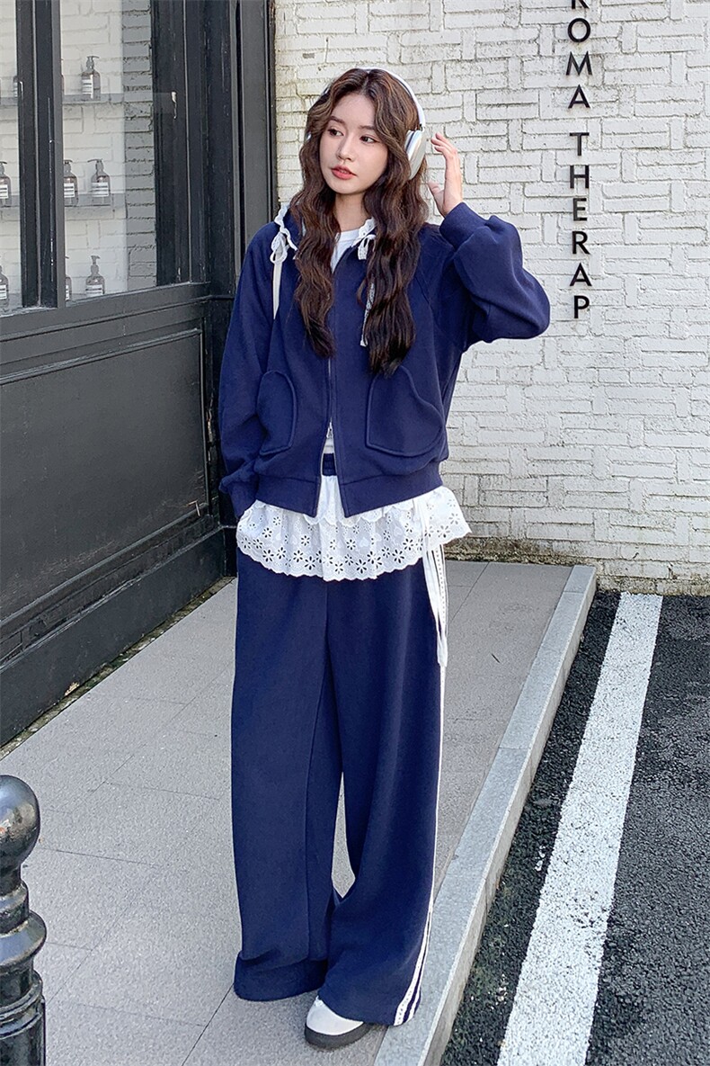 26春装新品学院风花边拼接运动休闲卫衣套装2101P200K328,女装套装/套裙,2C219