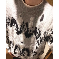 美式复古设计感圆领毛衣男女慵懒风马海毛软糯百搭针织衫M6639，男装针织衫/毛衣，星座1116A（原606A-3）