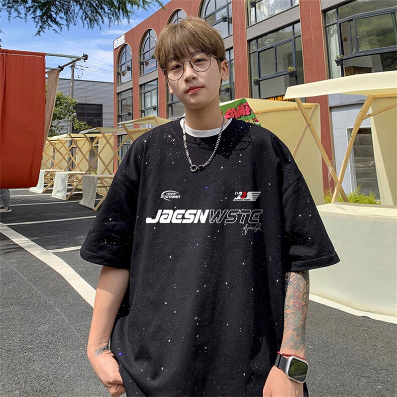 可48小时发货支持抖音得物来样二开 美式满天星亮片短袖T恤MTX708图片
