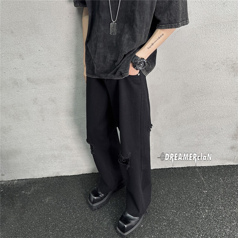 k707-p48-控68M-5XL抖音美式高阶黑暗破洞拉链宽松大码牛仔裤,男装牛仔裤,星座116