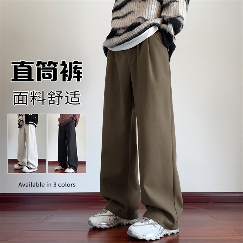 特批P55无差价秋新美式毛呢阔腿裤男重磅呢料潮牌百搭拖地裤K1568图片