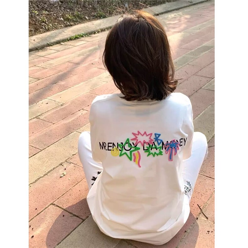 H0673-P35白色刺绣t恤女短袖宽松学院风百搭学生上衣,女装T恤,星座617A-2