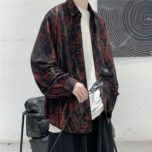 秋季烫金印花长袖衬衫外套男重工花衬衣A430-1-CS11188图片