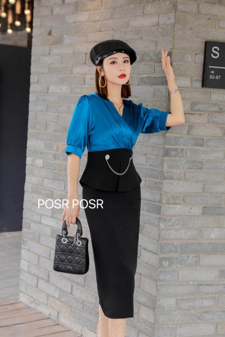 时尚醋酸拼接连衣裙????，女装连衣裙，珀莎