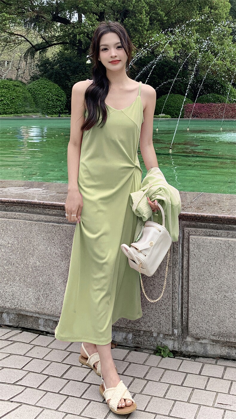 长袖衬衫针织吊带连衣裙女夏两件套2024新韩版时尚圆领套头长裙子,女装套装/套裙,鑫慧