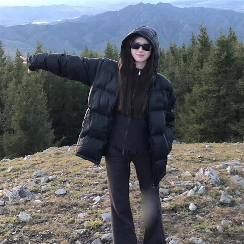 黑色羽绒棉服女2025冬季加厚宽松连帽短款高级感保暖加厚面包服潮,男装棉衣,星座1210-1