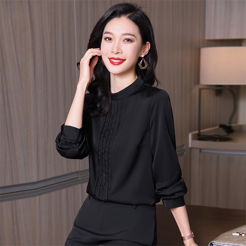 杭州重磅真丝衬衫女长袖2026春新款气质圆领显瘦真丝上衣图片
