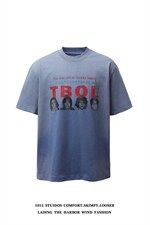 2026春夏新款重磅水洗做旧宽松圆领短袖T恤1015-T611-P65，男装T恤，四季星座1015