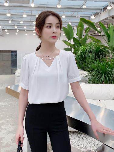 夏季新款，领口珍珠小衫，女装，红利秀雅