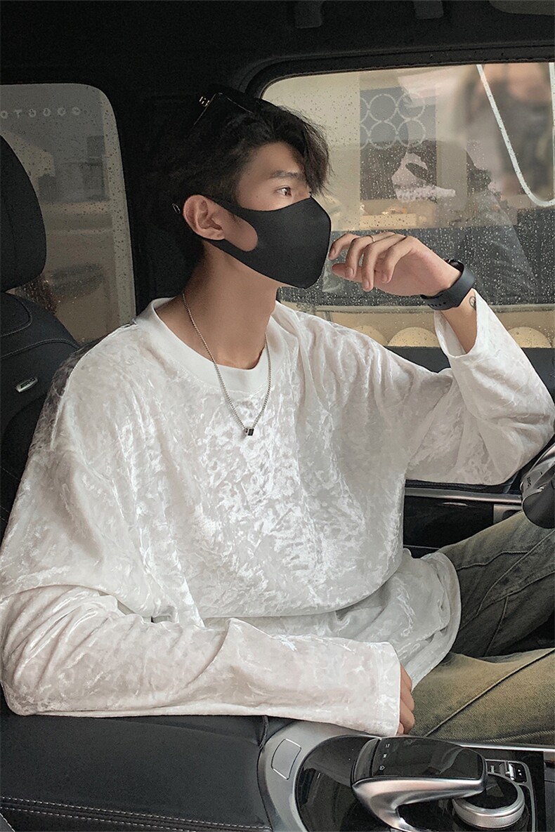 秋季新款Q2628-TP3048丝光绒休闲宽松绸缎垂感慵懒长袖T恤,男装T恤,电商A102