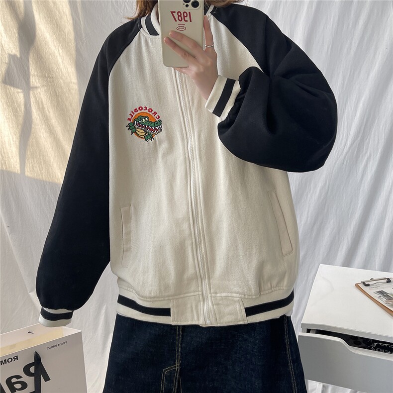 棒球领潮流鳄鱼水洗长袖休闲夹克 JK97/P90图片