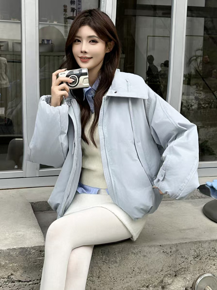 时尚立领短款羽绒服女2025冬新款小个子宽松显瘦保暖白鸭绒外套,女装羽绒服,琦鑫阁（原依鑫阁）