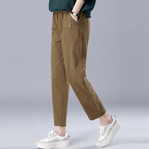 新款高腰显瘦休闲裤女加厚保暖弹力百搭长裤图片