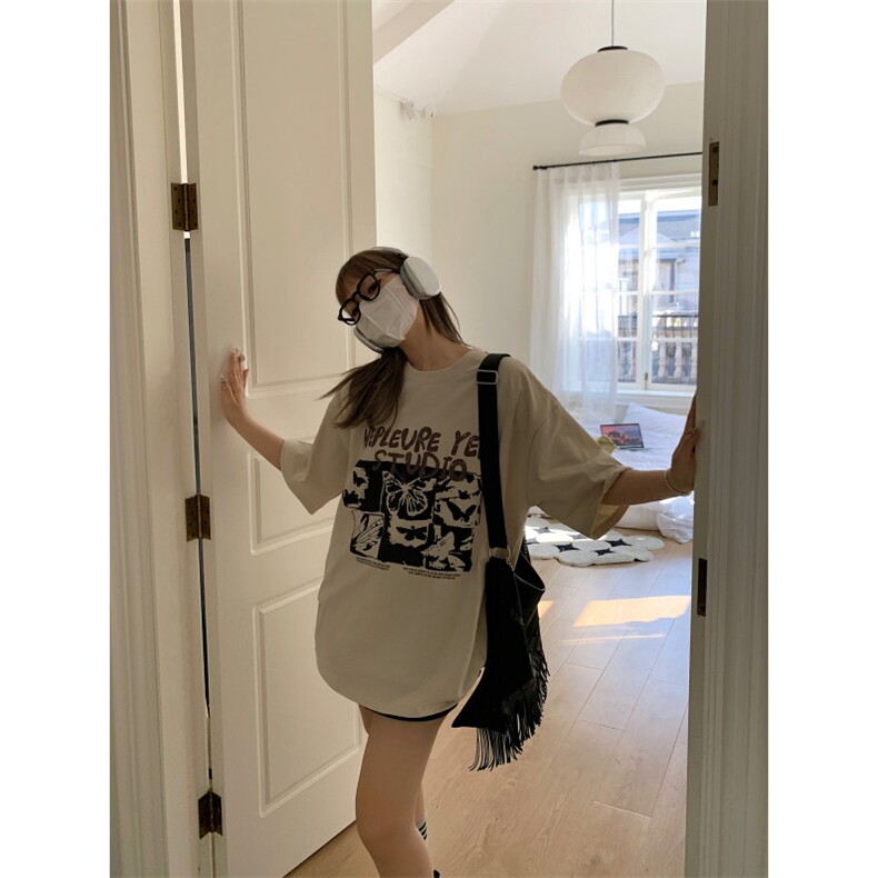 T0721-P25复古美式蝴蝶印花纯棉T恤夏季上衣短袖宽松百搭,女装T恤,星座617A-2