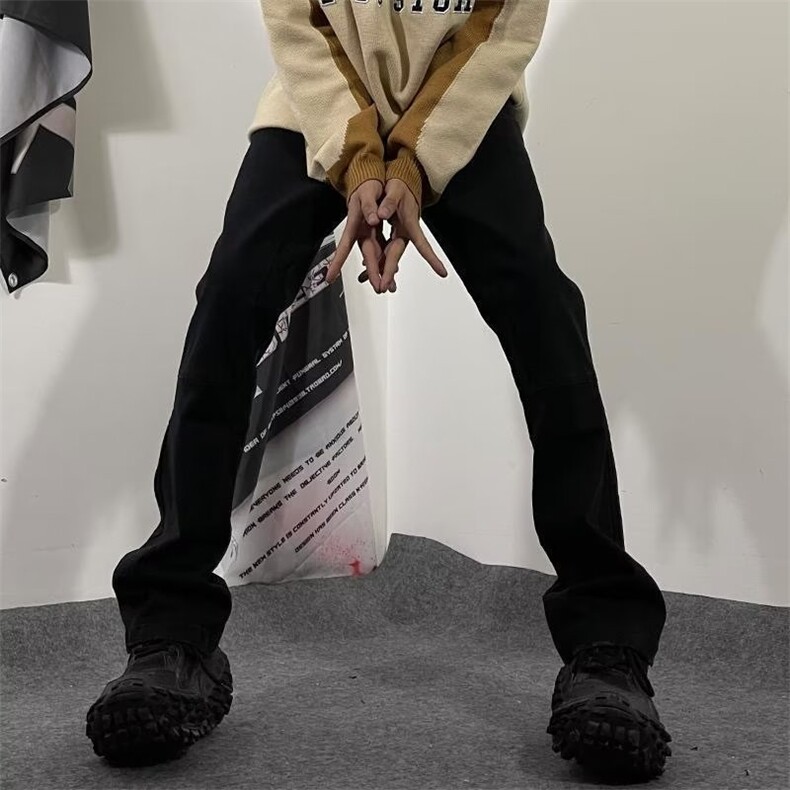 美式高街微喇牛仔裤男ins潮牌欧美嘻哈宽松堆积感长裤K3147-P46,男装牛仔裤,星座412-3
