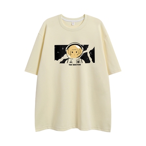 白底新款夏季圆领百搭时尚卡通印花潮流宽松短袖T恤T6083P25控38图片