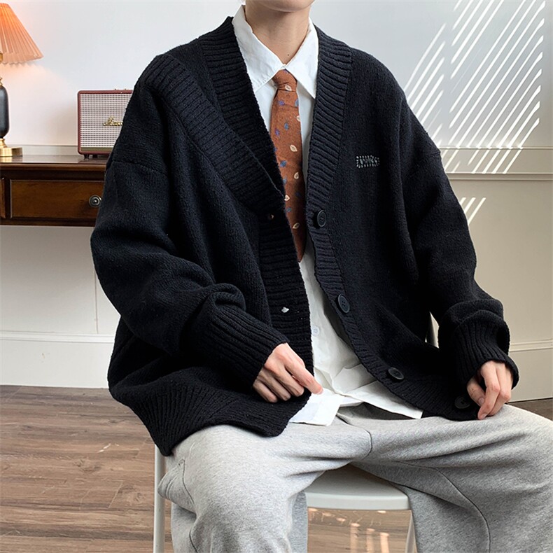 秋款男V领开衫毛衣贴标针织衫双层贴标单排扣夹克外套M1642P50,男装针织衫/毛衣,星座1013-1