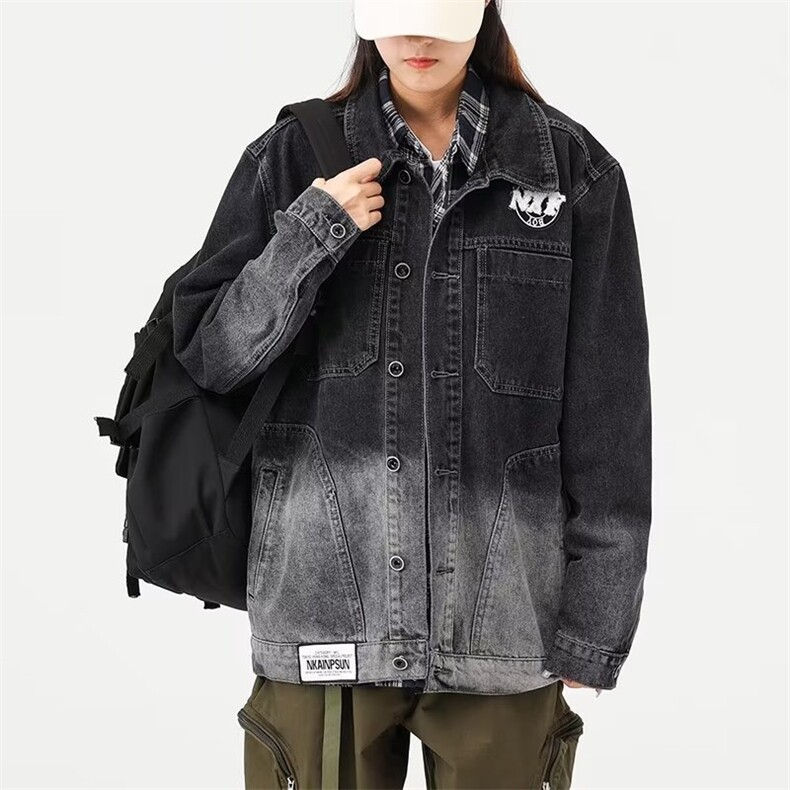 牛仔夹克工装口袋中性风渐变色字母刺绣大码M-4XLJ11P60,男装夹克,星座1013-1
