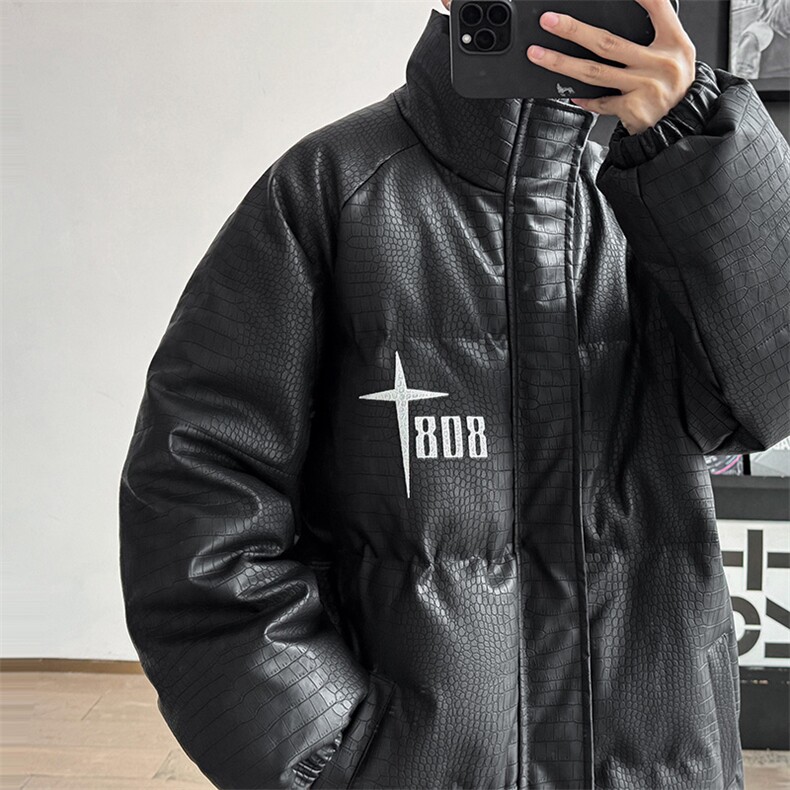 港风棉衣棉服鳄鱼纹PU皮面包服立领棉袄皮衣外套1611-P90量大有差,男装皮衣,星座207