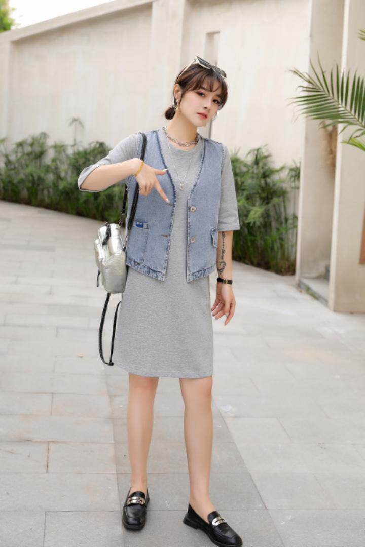 牛仔马甲套装，青春靓丽！，女装马夹，春信拙源