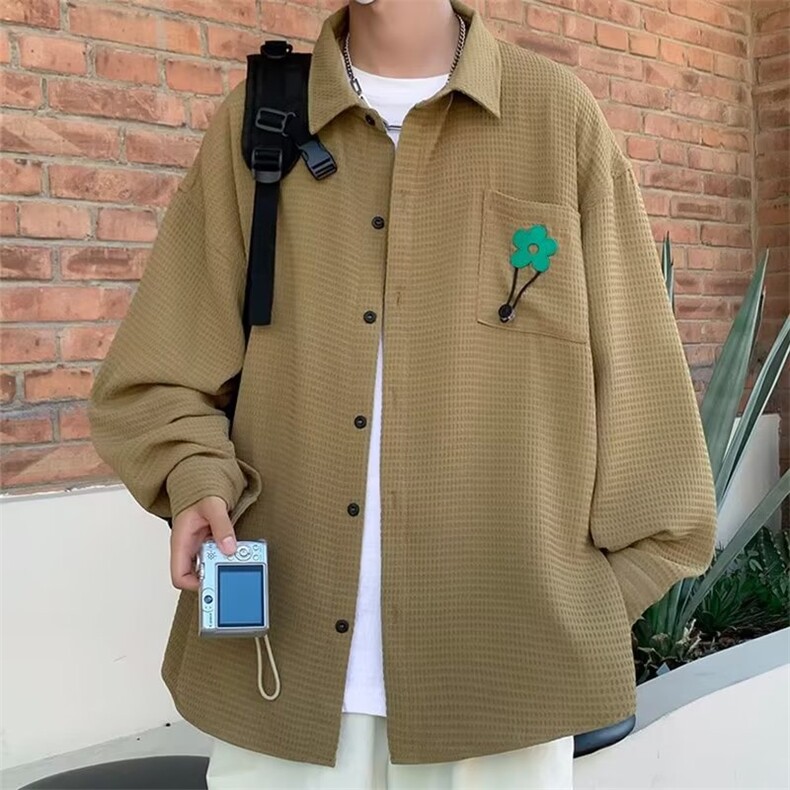 长袖衬衫男新款复古华夫格街头休闲衬衣潮CS0316-P40,男装衬衫,星座308B-1