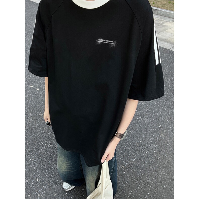 可48小时发货支持抖音得物来样二开重磅美式高街纯棉织带短袖T恤，男装T恤，电商A486-1