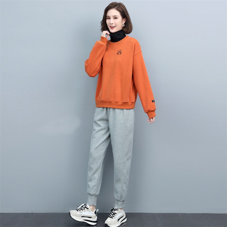卫衣两件套秋冬宽松加绒加厚高领卫衣女休闲裤中老年妈妈装,女装套装/套裙,璐依舞