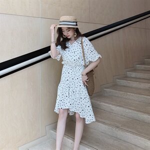 大货 夏季新款荷叶边波点连衣裙 面料好F1510-Q03图片