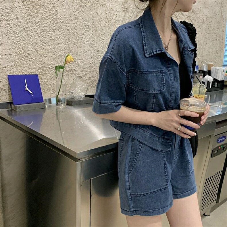 现货，牛仔短裤套装，女装职业装，欧妮卡蒂蔓