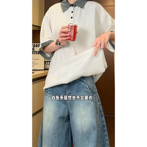 日系格纹情侣同款时尚经典百搭拼接休闲潮流POLO衫HY732P45控68图片