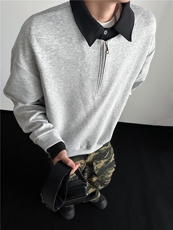 WY810-尺码M-3XL-P50-撞色衬衫领假两件cleanfit套头半拉链卫衣，男装衬衫，星座1811B