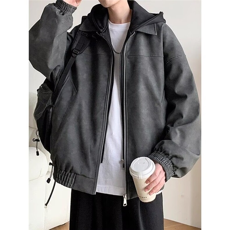 冬皮衣拼接假两件男女PU皮连帽夹克宽松外套大码M-5XLJK943P75,男装夹克,星座1013-1
