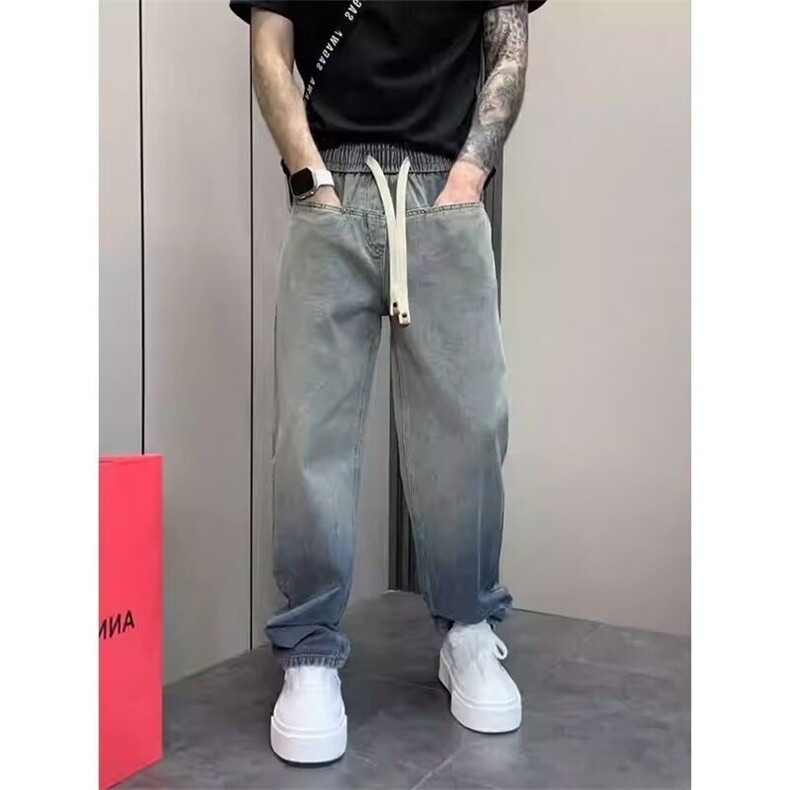 1506/QB8290/P57秋季新款男宽松百搭长裤美式渐变复古潮流牛仔裤,男装牛仔裤,星座1506
