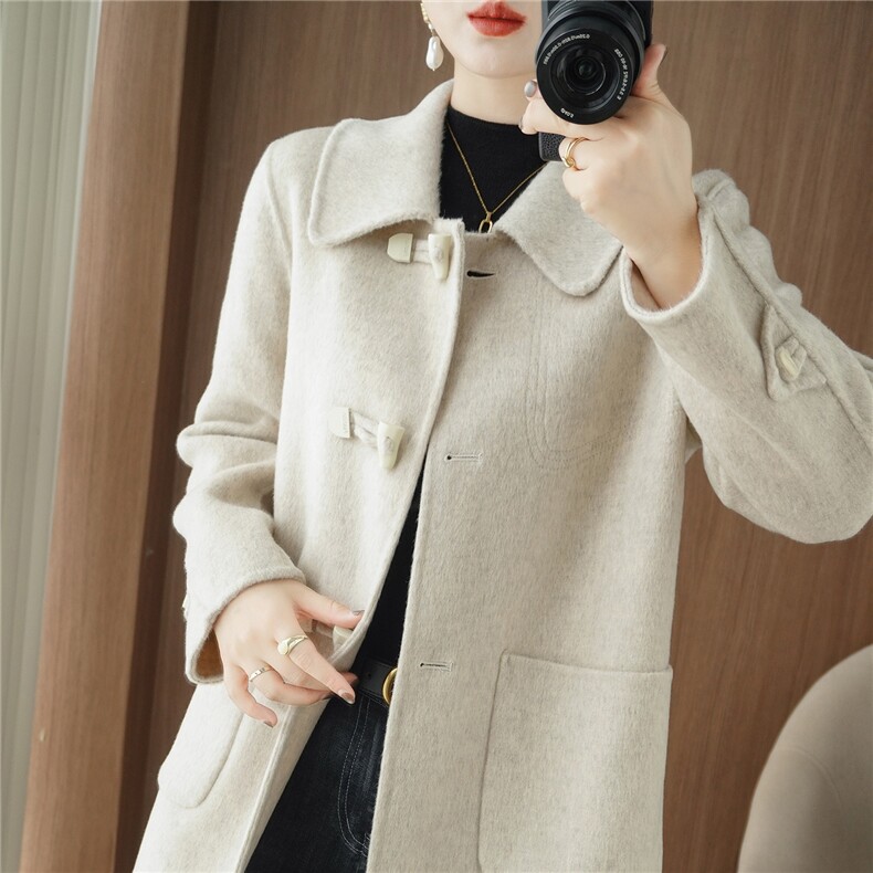 双面呢大衣毛呢外套呢子大衣中长款女冬2025新款高级感，女装双面呢大衣，贝源羊绒