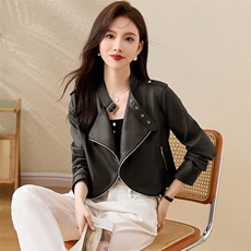 海宁皮衣女真皮绵羊皮2025年新款休闲短款高端皮夹克女士外套春秋，女装皮衣，江南女神