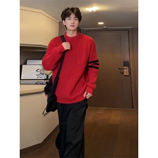 1506-1/M82071/P43圆领毛衣针织衫男潮牌帅气秋冬季打底衫红色男，男装T恤，星座1506-1