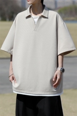 8XL-M假两件V领短袖t恤男夏翻领半袖宽松重磅华夫格大码DT001P40，男装T恤，电商B312