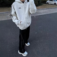 美式潮牌三条杠条纹连帽卫衣男女秋冬港风高街情侣上衣，男装卫衣，星座506A