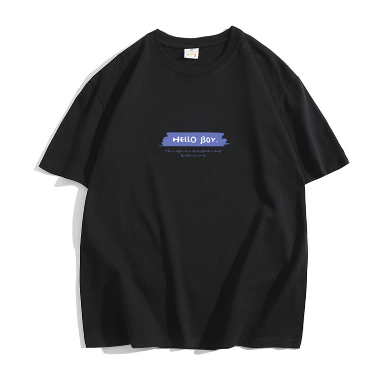 CL3男女中性圆领短袖半袖T恤衫外套大码蓝字母印花学生TEE潮宽松，男装T恤，星座115A-1