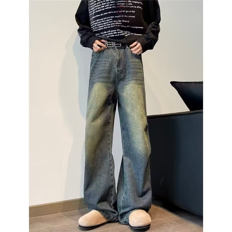 微喇牛仔裤男宽松阔腿cleanfit拖地长裤潮网B141-P45，男装牛仔裤，星座910-1