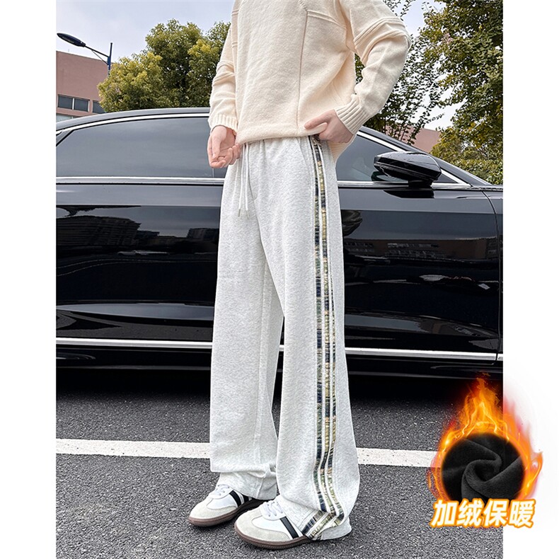 A178-XK60023JR-P40加绒美式直筒休闲卫裤三条杠长裤青少年裤子,男装休闲裤,电商A178