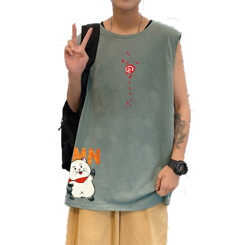！港风2023夏季无袖背心男加肥加大码宽松短袖T恤男BX275-P20,男装背心/马甲,电商B371